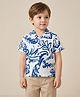 Rikidoos Cotton Woven Half Sleeves Leaves Printed Shirt - White