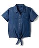 Pine Kids 100% Cotton Woven Denim Top with Half Sleeves & Knot in Navy Blue