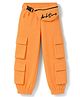 Olio Kids Sinker Knit Full Length Solid Colour Lounge Pant with Cargo Pockets & Detachable Fanny Pack - Orange