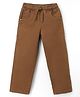 Olio Kids Cotton Woven Full Length Solid Colour Trousers - Dark Brown