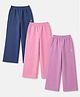Pine Kids Knit Full Length Solid Lounge Pants Pack Of 3 - Pink Lilac & Navy Blue