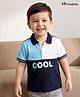 Honeyhap Premium 100% Cotton Knit Half Sleeves Polo T-Shirt With Bio Finish & Cool Text Print - Navy Blue