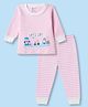 Bodycare Knit Full Sleeves Thermal Inner Wear Set with Stripes & Car Print - Pink