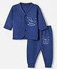 Bodycare Cotton Ribbed Knit Full Sleeves Thermal Inner Wear Set with Dinosaur Print - Royal Blue