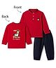 Ollypop Cotton Knit Full Sleeves  T-Shirt & Lounge Pant Set with Front & Back Zebra Embroidery - Red