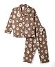 Ollypop Sinker Knit Full Sleeves Shirt & Pajama Co-ords Night Suit with Smiley Print - Brown