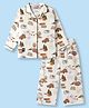 Enfance Core Cotton Woven Full Sleeves Vehicles Printed Co-Ords Shirt & Pyjama Night Suit - Orange & Green