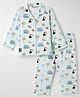Enfance Core Cotton Woven Full Sleeves Beach Theme Printed Co-Ords Shirt & Pyjama Night Suit - Sea Green