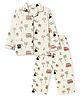 Enfance Core Cotton Woven Full Sleeves Beach Theme Printed Co-Ords Shirt & Pyjama Night Suit - Light Yellow