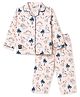Enfance Core Cotton Woven Full Sleeves Dino Printed Co-Ords Shirt & Pyjama Night Suit - Pink