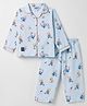 Enfance Core Cotton Woven Full Sleeves Animal & Sports Theme Printed Co-Ords Shirt & Pyjama Night Suit - Light Blue