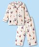 Enfance Core Cotton Woven Full Sleeves Bunny & Teddy Printed Co-Ords Shirt & Pyjama Night Suit - Cream