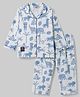 Enfance Core Cotton Woven Full Sleeves Animal Printed Co-Ords Shirt & Pyjama Night Suit - Blue