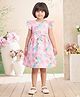 Aarika Cotton Woven Frill Sleeves Floral Printed Bow Applique Detailed Dress - Pink