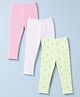 Babyhug Cotton Lycra Knit Full Length Leggings With Floral & Polka Dots Print Pack of 3 - Pink, White & Green