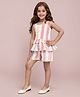 TOONYPORT Cotton Knit Sleeveless Top & Shorts Co-ord Set With Stripes - Peach