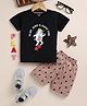 TOONYPORT Cotton Knit Half Sleeves Top & Shorts Set With Dog Print - Black