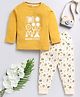 TOONYPORT Cotton Knit Full Sleeves T-Shirt & Pant Set With Doddle Art Print - Mustard Yellow
