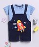 Toonyport Cotton Knit Space Theme Printed Dungaree & Half Sleeves Tee Set - Navy Blue