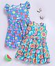 TOONYPORT Cotton Knit Sleeveless Papaya & Alphabets Printed Pleated Frocks Pack Of 2 - Light Blue