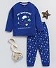 TOONYPORT Cotton Knit Full Sleeves T-Shirt & Pant Set With Text Print - Blue