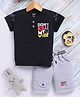 TOONYPORT Cotton Knit Half Sleeves T-Shirt & Shorts Set With Text Print - Black