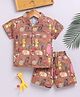 TOONYPORT Cotton Knit Half Sleeves Shirt & Shorts Co-ord Set With Animal Print - Brown