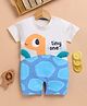 Toonyport Cotton Knit Half Sleeves Tiny One Text Printed Romper - Blue