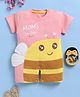 Toonyport Cotton Knit Half Sleeves Moms Babee Text & Honey Bee Printed Romper - Pink