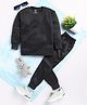 Toonyport Woven Full Sleeves Self Striped Thermal Wear Set - Charcoal Grey
