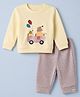 Marshmallows Fleece Knit Full Sleeves Winter Wear Suit With Bear & Vehicle Print - Light Yellow