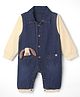 Marshmallows Cotton Blend Denim Full Length Romper with Full Sleeves and Dog Applique - Navy Blue