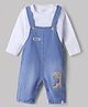 marshmallows 100% Cotton Knit Sleeveless Dinosaur Patched Dungarees With Inner Tee - Light Blue