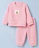 marshmallows Knit Full Sleeves Winter Wear Suit With Bear Patch - Pink