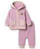 marshmallows Knitted  Full Sleeves Hooded Winter Wear Suit With Teddy Bear Embroidery - Pink