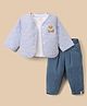 Marshmallows Taffeta Knit Full Sleeves Stripes Winter Wear Suit with Solid Inner Tee and Bear Patch in Sky Blue