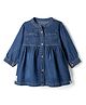 Marshmallows Denim Woven Knit Frock Dress with Full Sleeves in Navy Blue