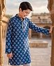 Pine Kids Cotton Woven Full Sleeves Kolka Printed Kurta - Navy Blue