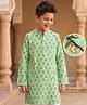 Pine Kids Cotton Woven Full Sleeves Kurta With Floral Print - Light Green