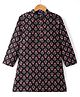 Pine Kids 100% Cotton Woven Full Sleeves Floral Printed Kurta - Black