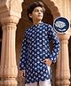 Pine Kids Cotton Woven Full Sleeves Floral Printed Kurta - Navy Blue