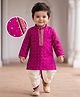 EARTHY TOUCH Cotton Woven Full Sleeves Kurta Dhoti Set with Floral Foil Print -Fuchsia