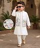Babyhug Woven Full Sleeves Kurta Pyjama Set and Floral Embroidered Jacket With Sequin Detailing - Offwhite