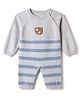 marshmallows Knit Full Sleeves Striped Romper With Bear Patch - Grey