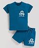 MOONKIDS 100% Pure Cotton Knit Half Sleeves Sunshine Text Printed Tee & Shorts Set - Deep Blue