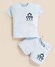 MOONKIDS 100% Pure Cotton Knit Half Sleeves Sunshine Text Printed Tee & Shorts Set - Sky Blue