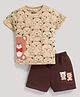 MOONKIDS 100% Pure Cotton Knit Half Sleeves Teddy Printed  Tee & Shorts Set - Beige