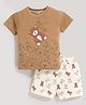 MOONKIDS 100% Pure Cotton Knit Half Sleeves Teddy Printed Tee & Shorts Set - Coffee