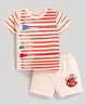 MOONKIDS 100% Pure Cotton Knit Half Sleeves Paint Brush Printed Tee & Shorts Set - Peach