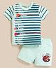 MOONKIDS 100% Pure Cotton Knit Half Sleeves Paint Brush Printed Tee & Shorts Set - Mint